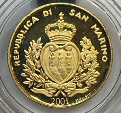 Золотая монета 1 скудо "Тициан" Сан-Марино 2001г., Au 900, 3,22г.